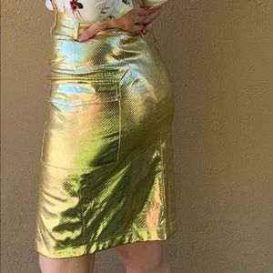 Maximalist Gold Metallic Knee Length Skirt, S